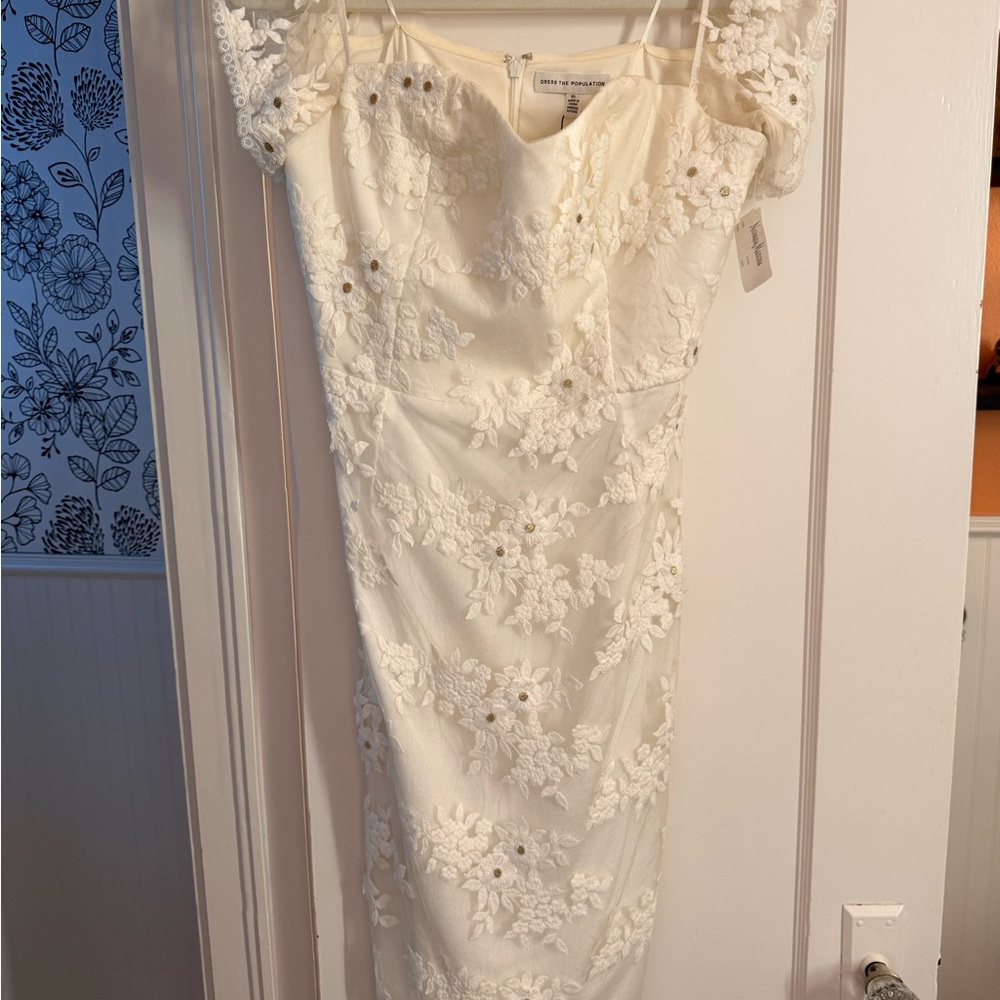 Dress the Population Ivory Floral Lace Midi Dress